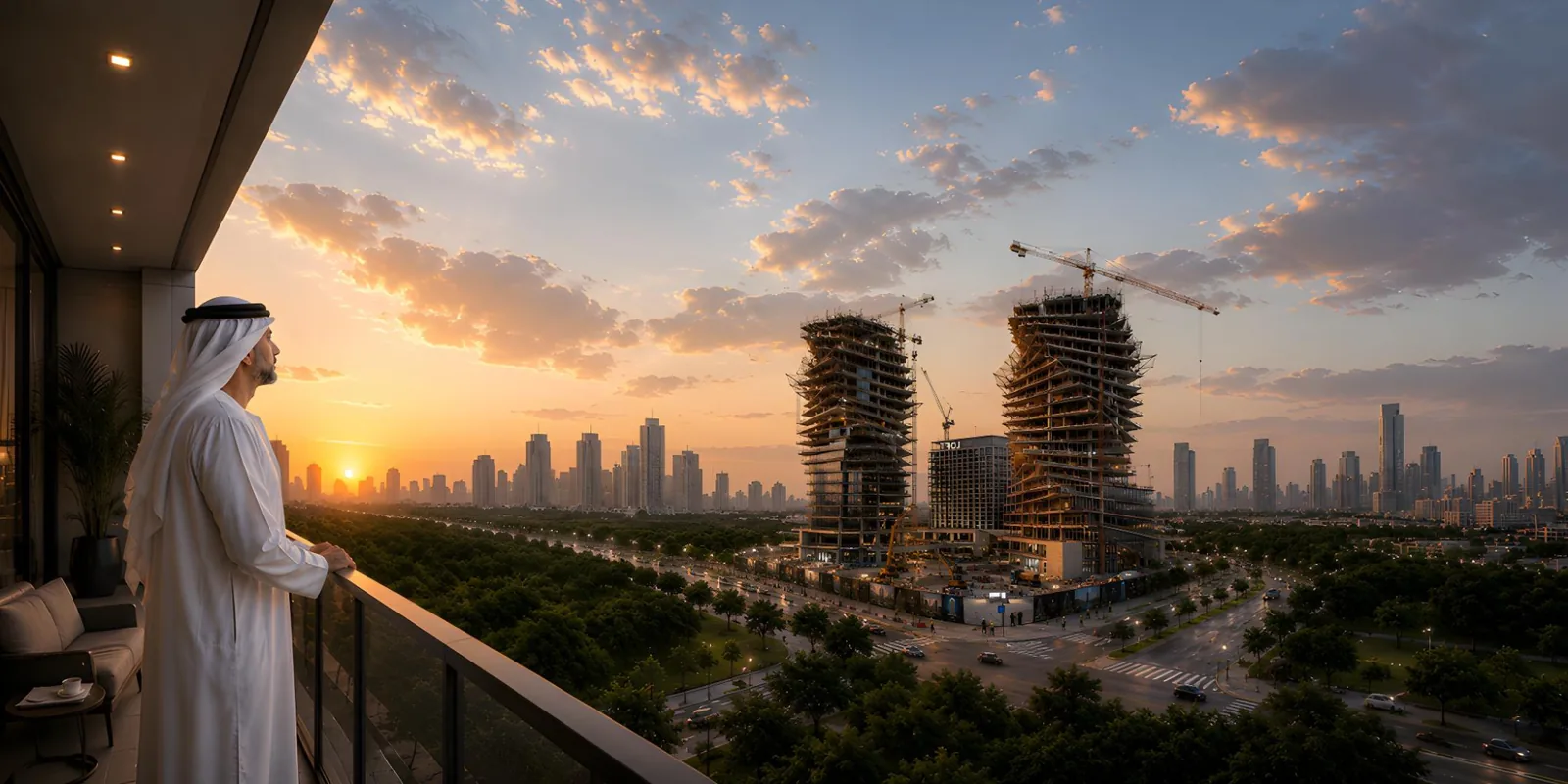 Aerial view of Dubai's skyline at dusk representing large-scale real estate development